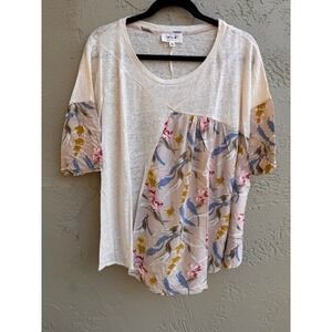 Tulip B NEW Womens Floral Blouse Asymmetrical Boho Cottagecore Whimsical Garden